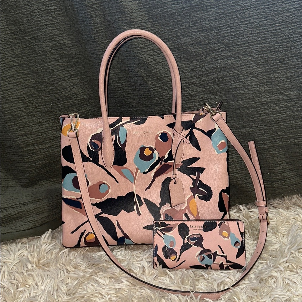 Kate Spade Pink Floral Tote and Wallet Set